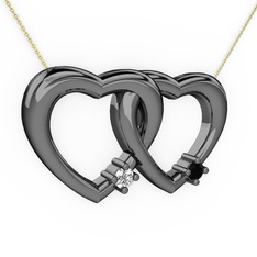 İkili Kalp Kolye - Swarovski ve siyah zirkon 925 ayar siyah rodyum kaplama gümüş kolye (40 cm altın rolo zincir) #10vzjkd