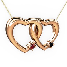 İkili Kalp Kolye - Garnet ve siyah zirkon 14 ayar rose altın kolye (40 cm altın rolo zincir) #10w17q1