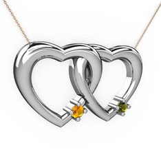 Sitrin ve peridot 18 ayar beyaz altın kolye (40 cm rose altın rolo zincir)