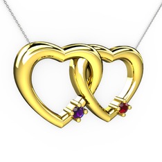 İkili Kalp Kolye - Ametist ve garnet 8 ayar altın kolye (40 cm beyaz altın rolo zincir) #123yu7r