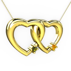 İkili Kalp Kolye - Peridot ve sitrin 18 ayar altın kolye (40 cm altın rolo zincir) #12ee4vx
