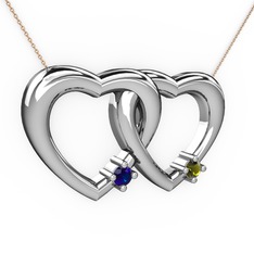 Lab safir ve peridot 18 ayar beyaz altın kolye (40 cm rose altın rolo zincir)