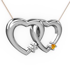 Pırlanta ve sitrin 18 ayar beyaz altın kolye (0.036 karat, 40 cm rose altın rolo zincir)