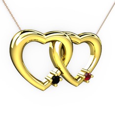 Siyah zirkon ve garnet 14 ayar altın kolye (40 cm rose altın rolo zincir)
