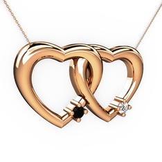 Siyah zirkon ve pırlanta 925 ayar rose altın kaplama gümüş kolye (0.036 karat, 40 cm rose altın rolo zincir)