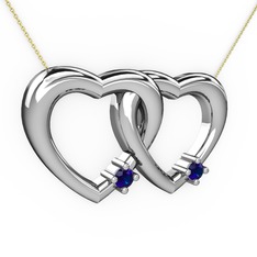 İkili Kalp Kolye - Lab safir 18 ayar beyaz altın kolye (40 cm gümüş rolo zincir) #18cj6ix