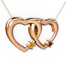 İkili Kalp Kolye - Sitrin ve garnet 8 ayar rose altın kolye (40 cm altın rolo zincir) #19tvyrr