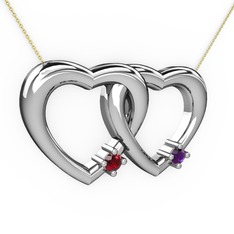 Garnet ve ametist 18 ayar beyaz altın kolye (40 cm altın rolo zincir)