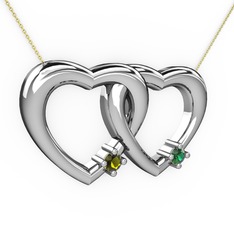 Peridot ve yeşil kuvars 925 ayar gümüş kolye (40 cm altın rolo zincir)