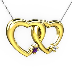 Ametist ve swarovski 14 ayar altın kolye (40 cm gümüş rolo zincir)