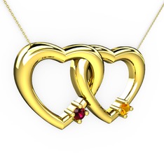 İkili Kalp Kolye - Rodolit garnet ve sitrin 8 ayar altın kolye (40 cm altın rolo zincir) #1asuvvu
