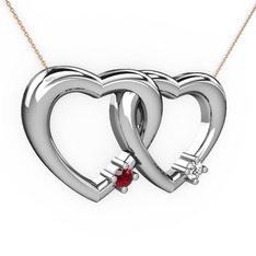 İkili Kalp Kolye - Garnet ve swarovski 925 ayar gümüş kolye (40 cm rose altın rolo zincir) #1b1tk9o