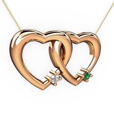 İkili Kalp Kolye - Swarovski ve yeşil kuvars 18 ayar rose altın kolye (40 cm altın rolo zincir) #1d97u00