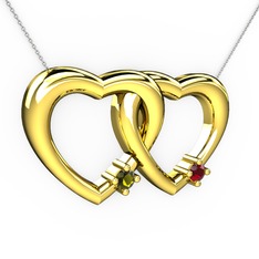 İkili Kalp Kolye - Peridot ve garnet 8 ayar altın kolye (40 cm beyaz altın rolo zincir) #1e2ma35