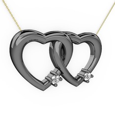 İkili Kalp Kolye - Beyaz zirkon 925 ayar siyah rodyum kaplama gümüş kolye (40 cm altın rolo zincir) #1eei3bu