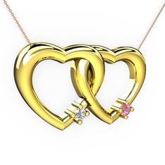Pırlanta ve pembe kuvars 14 ayar altın kolye (0.036 karat, 40 cm rose altın rolo zincir)