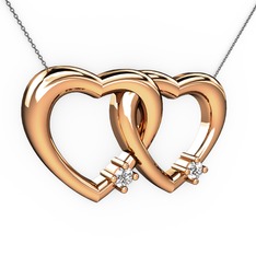 İkili Kalp Kolye - Swarovski ve beyaz zirkon 14 ayar rose altın kolye (40 cm gümüş rolo zincir) #1huvub4