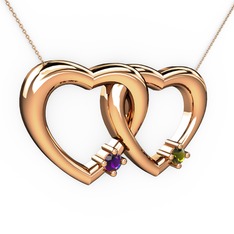 Ametist ve peridot 18 ayar rose altın kolye (40 cm rose altın rolo zincir)