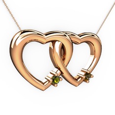İkili Kalp Kolye - Peridot ve dumanlı kuvars 14 ayar rose altın kolye (40 cm gümüş rolo zincir) #1jpg9dp
