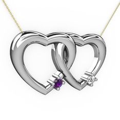 Ametist ve swarovski 8 ayar beyaz altın kolye (40 cm altın rolo zincir)