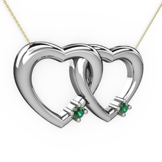 İkili Kalp Kolye - Yeşil kuvars 925 ayar gümüş kolye (40 cm gümüş rolo zincir) #1mlog3c