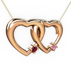 Rodolit garnet ve pembe kuvars 8 ayar rose altın kolye (40 cm altın rolo zincir)