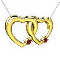 İkili Kalp Kolye - Rodolit garnet 18 ayar altın kolye (40 cm beyaz altın rolo zincir) #1oa0aio