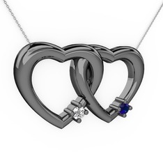 Pırlanta ve lab safir 925 ayar siyah rodyum kaplama gümüş kolye (0.036 karat, 40 cm beyaz altın rolo zincir)