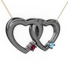 Rodolit garnet ve akuamarin 925 ayar siyah rodyum kaplama gümüş kolye (40 cm gümüş rolo zincir)
