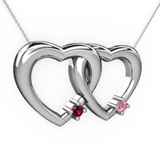 Rodolit garnet ve pembe kuvars 14 ayar beyaz altın kolye (40 cm beyaz altın rolo zincir)