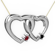 Garnet ve siyah zirkon 925 ayar gümüş kolye (40 cm altın rolo zincir)