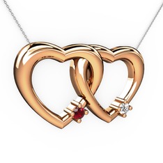 İkili Kalp Kolye - Garnet ve beyaz zirkon 18 ayar rose altın kolye (40 cm beyaz altın rolo zincir) #1tces5z