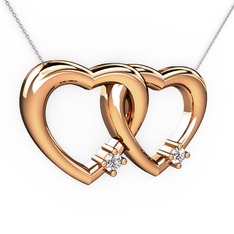 İkili Kalp Kolye - Pırlanta ve swarovski 8 ayar rose altın kolye (0.036 karat, 40 cm beyaz altın rolo zincir) #1tkpuy1
