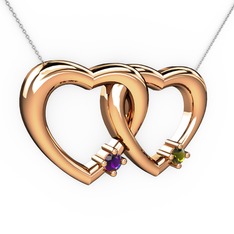Ametist ve peridot 8 ayar rose altın kolye (40 cm beyaz altın rolo zincir)