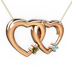 İkili Kalp Kolye - Peridot ve akuamarin 8 ayar rose altın kolye (40 cm altın rolo zincir) #1tqgbjp