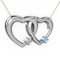 İkili Kalp Kolye - Beyaz zirkon ve akuamarin 14 ayar beyaz altın kolye (40 cm altın rolo zincir) #1vm1wz8