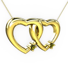 İkili Kalp Kolye - Peridot 8 ayar altın kolye (40 cm gümüş rolo zincir) #1vm9yls