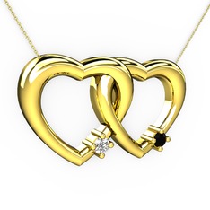 İkili Kalp Kolye - Beyaz zirkon ve siyah zirkon 8 ayar altın kolye (40 cm altın rolo zincir) #2aqsv4