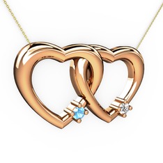 İkili Kalp Kolye - Akuamarin ve swarovski 14 ayar rose altın kolye (40 cm altın rolo zincir) #2virqo