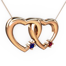 İkili Kalp Kolye - Lab safir ve rodolit garnet 14 ayar rose altın kolye (40 cm gümüş rolo zincir) #488e2n