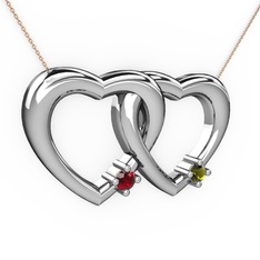 Garnet ve peridot 14 ayar beyaz altın kolye (40 cm gümüş rolo zincir)