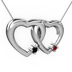 Siyah zirkon ve garnet 18 ayar beyaz altın kolye (40 cm gümüş rolo zincir)
