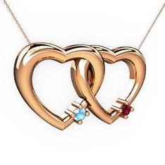 İkili Kalp Kolye - Akuamarin ve rodolit garnet 14 ayar rose altın kolye (40 cm rose altın rolo zincir) #b7rixm