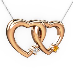 Pırlanta ve sitrin 925 ayar rose altın kaplama gümüş kolye (0.036 karat, 40 cm beyaz altın rolo zincir)