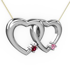 Rodolit garnet ve pembe kuvars 925 ayar gümüş kolye (40 cm altın rolo zincir)