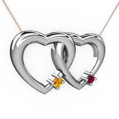 Sitrin ve rodolit garnet 8 ayar beyaz altın kolye (40 cm rose altın rolo zincir)