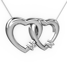 İkili Kalp Kolye - Swarovski ve beyaz zirkon 18 ayar beyaz altın kolye (40 cm beyaz altın rolo zincir) #exez7o