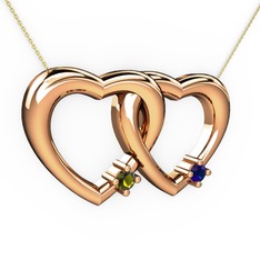 İkili Kalp Kolye - Peridot ve lab safir 8 ayar rose altın kolye (40 cm altın rolo zincir) #gfur81