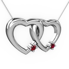 İkili Kalp Kolye - Garnet ve rodolit garnet 8 ayar beyaz altın kolye (40 cm beyaz altın rolo zincir) #gjfjai