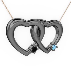 Siyah zirkon ve akuamarin 925 ayar siyah rodyum kaplama gümüş kolye (40 cm rose altın rolo zincir)